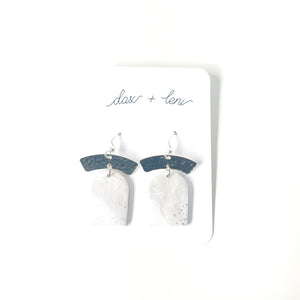White + Silver Dangle Earrings by Dax + Leni