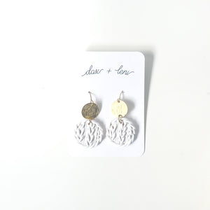 Knitted White + Gold Dangle Earrings by Dax + Leni