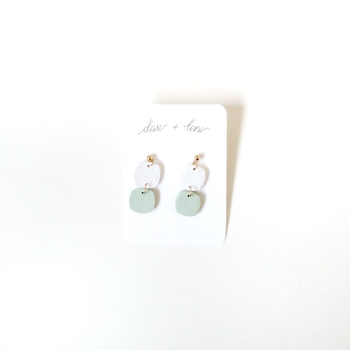 Green + White Dangle Earrings by Dax + Leni