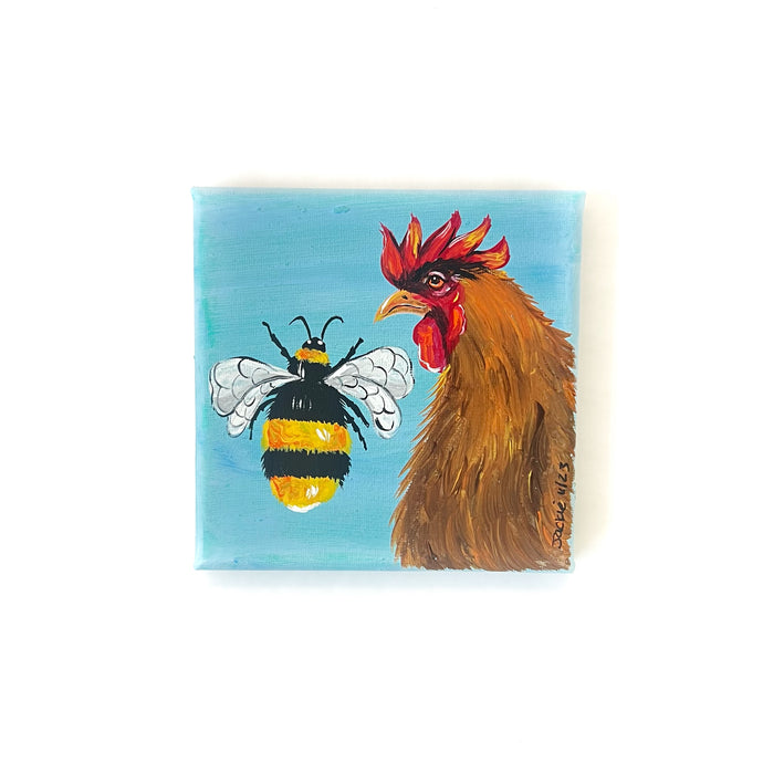 Chicken + Large Bee by Happy Hen Art