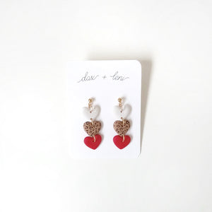 White Leopard + Red Heart Dangle Earrings by Dax + Leni