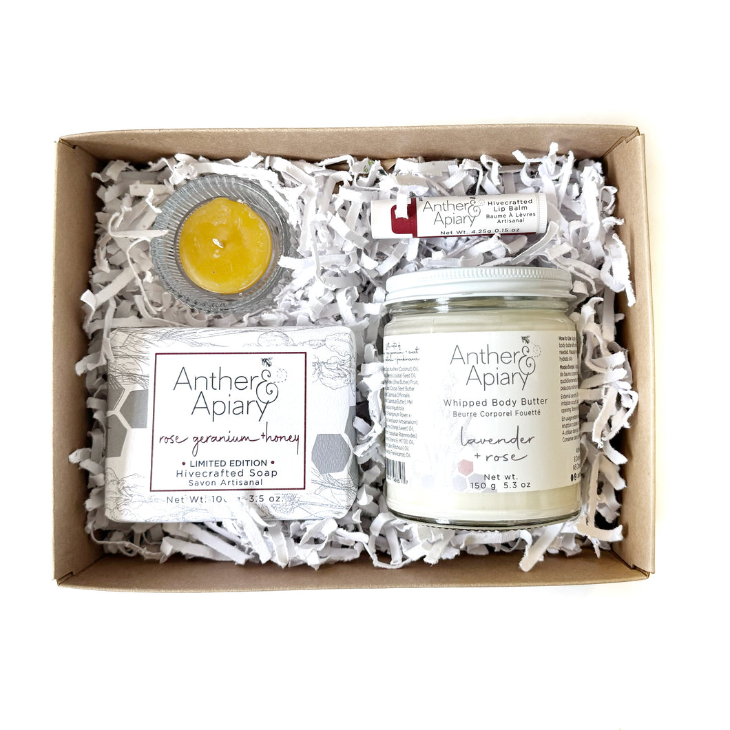 4-Piece Gift Box (includes 3.5 oz soap, whipped body butter, lip balm + candle)