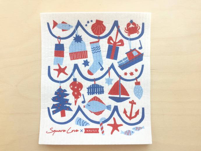 Deck The Hall Swedish Dishcloth by Square Love