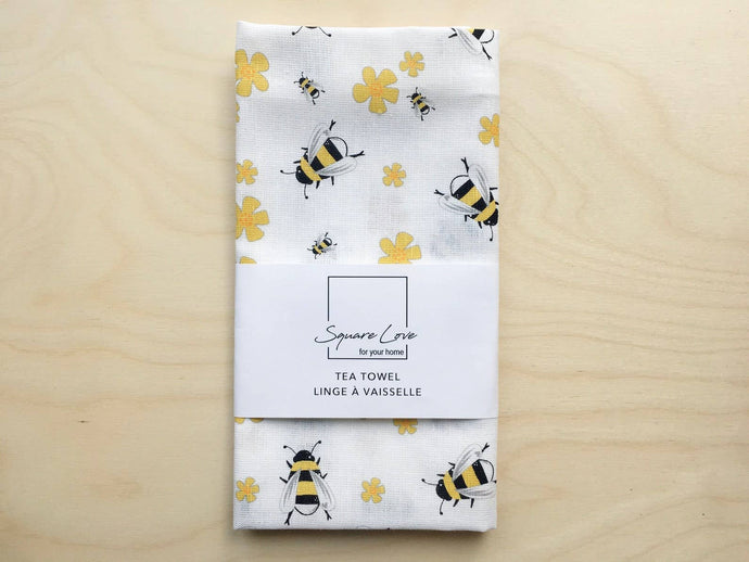 Bees Linen Blend Tea Towel by Square Love