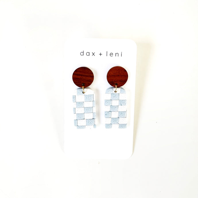 Checker + Wood Hoop Earrings by Dax + Leni