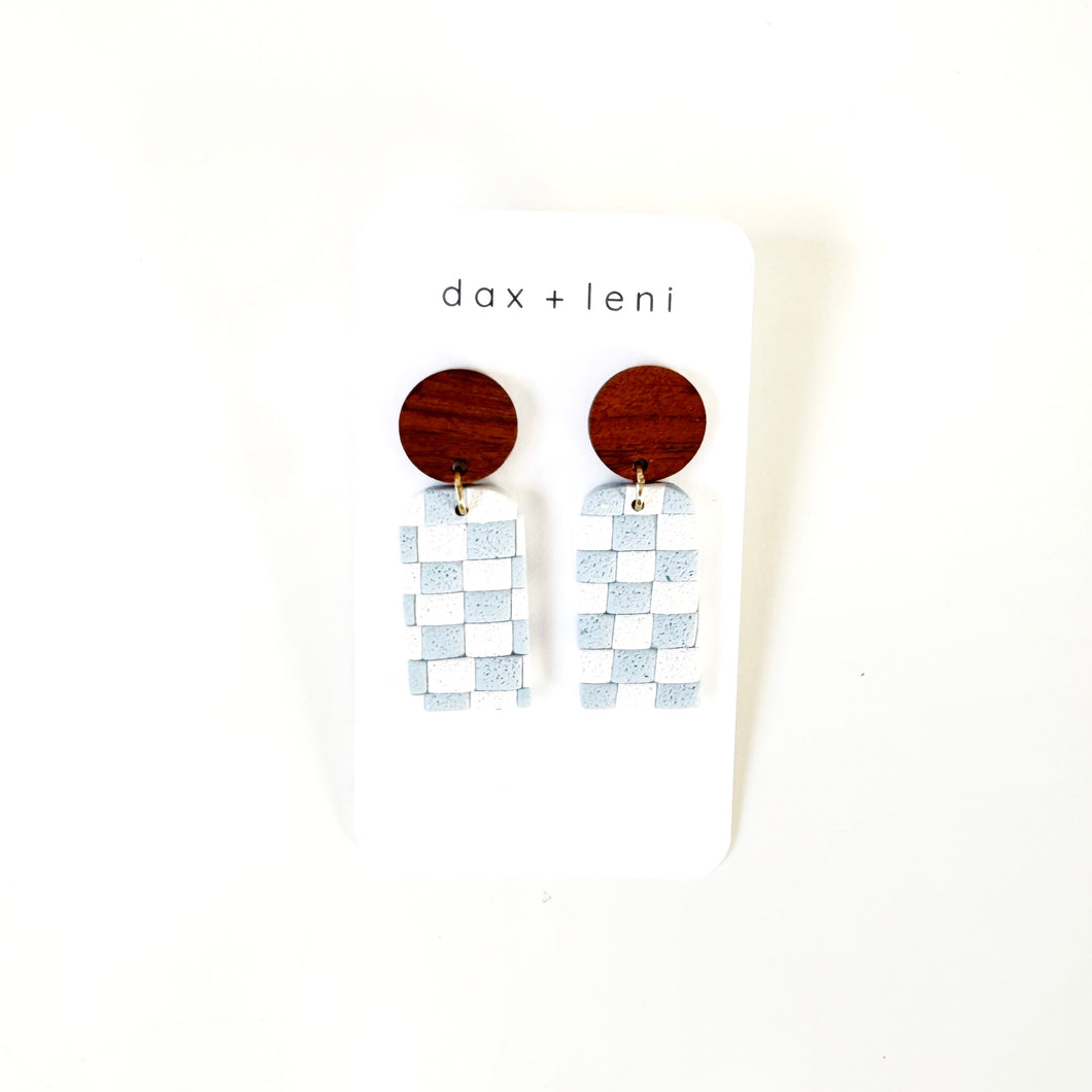 Checker + Wood Hoop Earrings by Dax + Leni