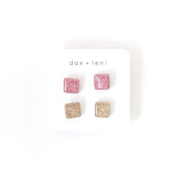 Pink + Gold 2-piece  Stud Pack Earrings by Dax + Leni