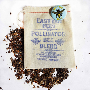 Bee Blend Wildflower Seed Pack with a Save the Bees pin by EastVan Bees
