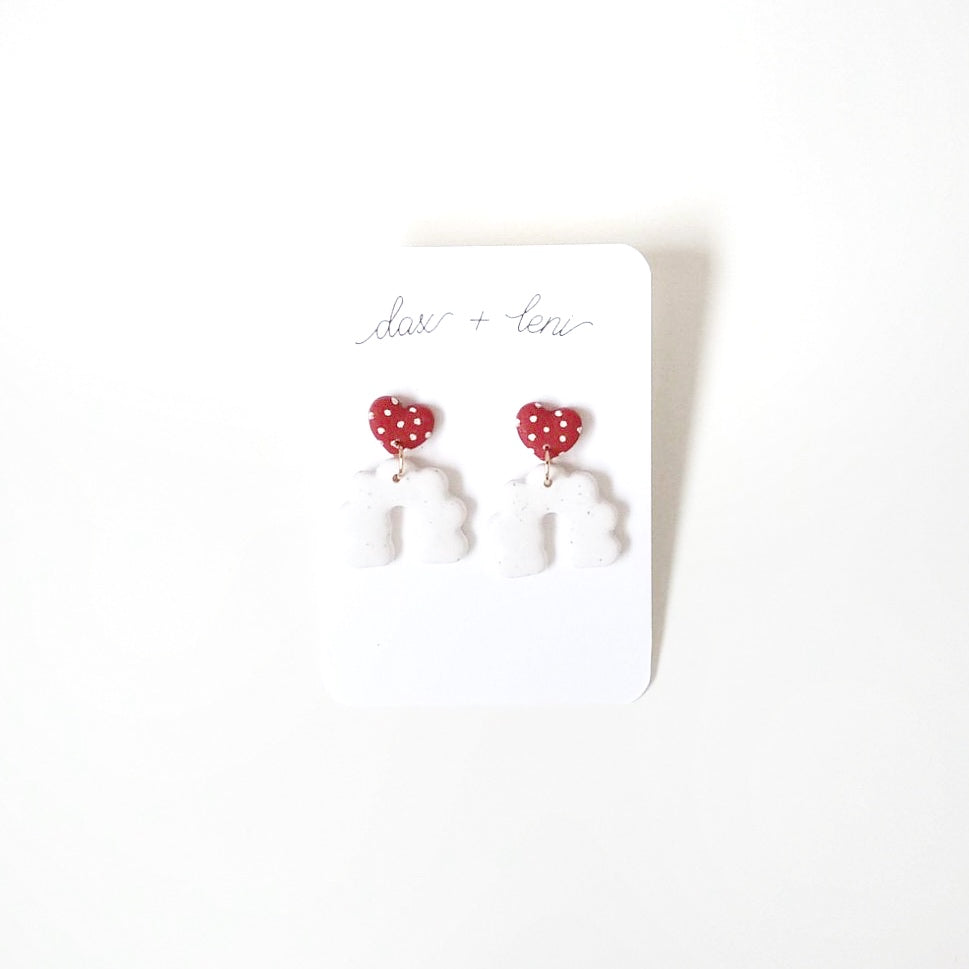Red Polka Dot + White Arch Earrings by Dax + Leni