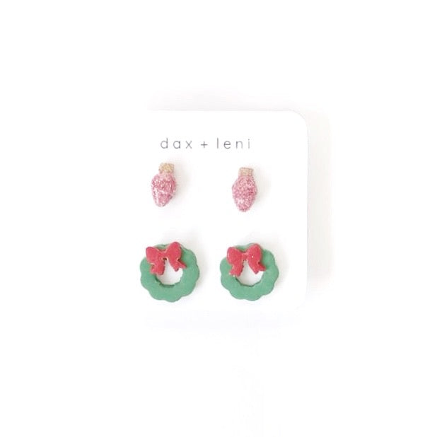 Wreath and Lightbulb Stud Pack Earrings by Dax + Leni