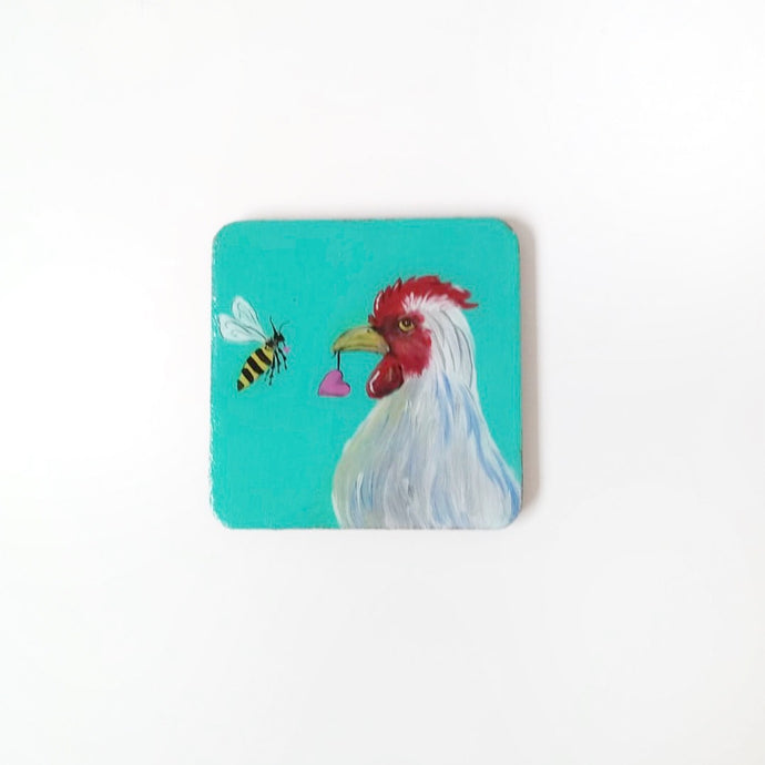Coaster Art (with hearts on Teal) by Happy Hens