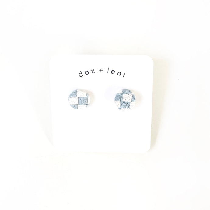 Checkered Blue Stud Earrings by Dax + Leni on