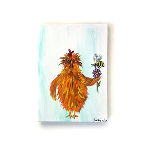 Chicken + Purple Flower by Happy Hen Art