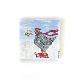 Chicken on a Sled by Happy Hen Art