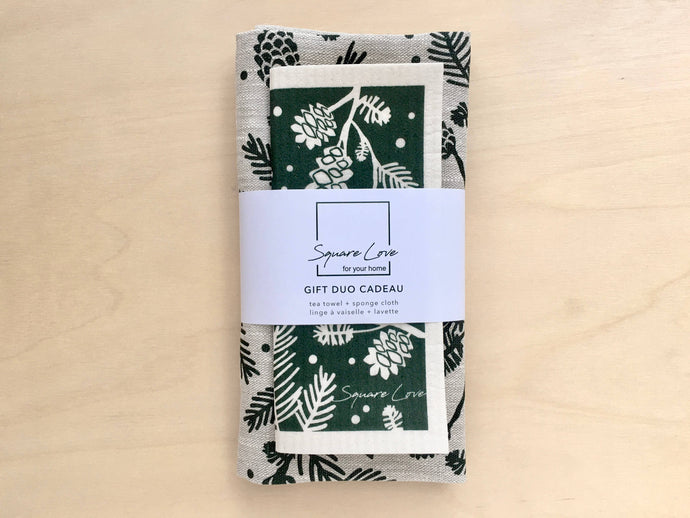 Borealis Gift Duo | 1 Tea Towel 100% Linen + 1 Sponge Cloth by Square Love