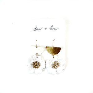 White + Gold Flower Earrings by Dax + Leni