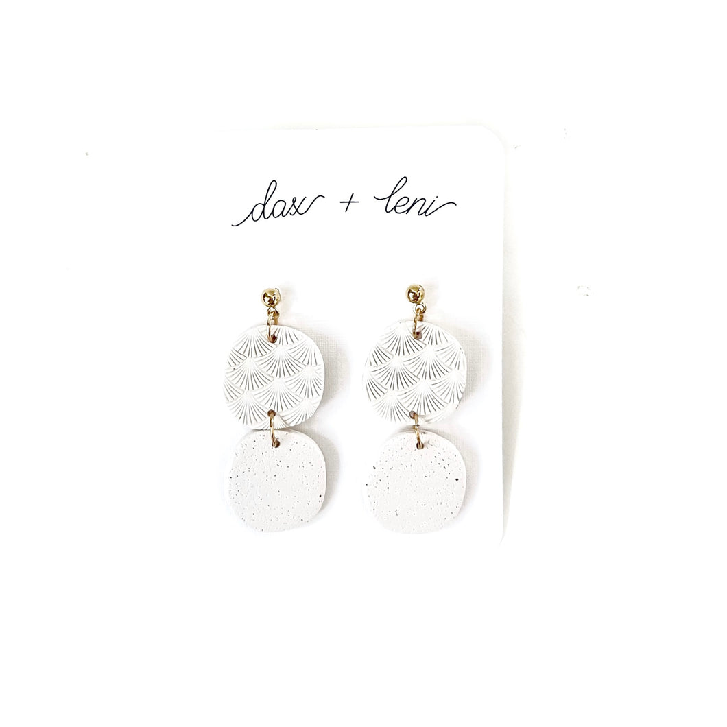 White + Gold Dangle Earrings by Dax + Leni