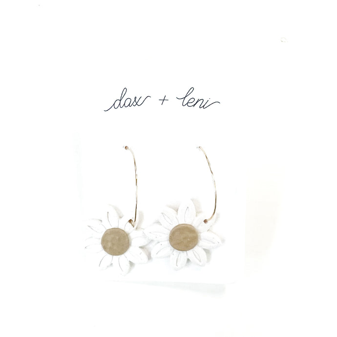 White Sunflower Hoop Earrings by Dax + Leni