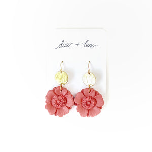 Pink + Gold Flower Earrings by Dax + Leni