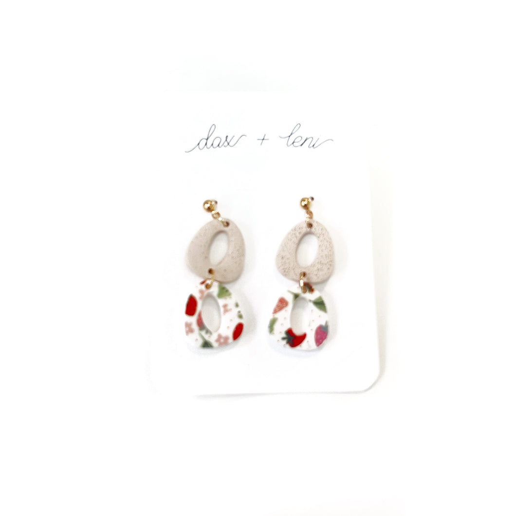 Strawberry + Beige Dangle Earrings by Dax + Leni