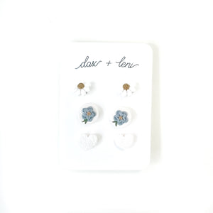 Floral + Heart Themed Stud Earrings (package of 6) by Dax + Leni