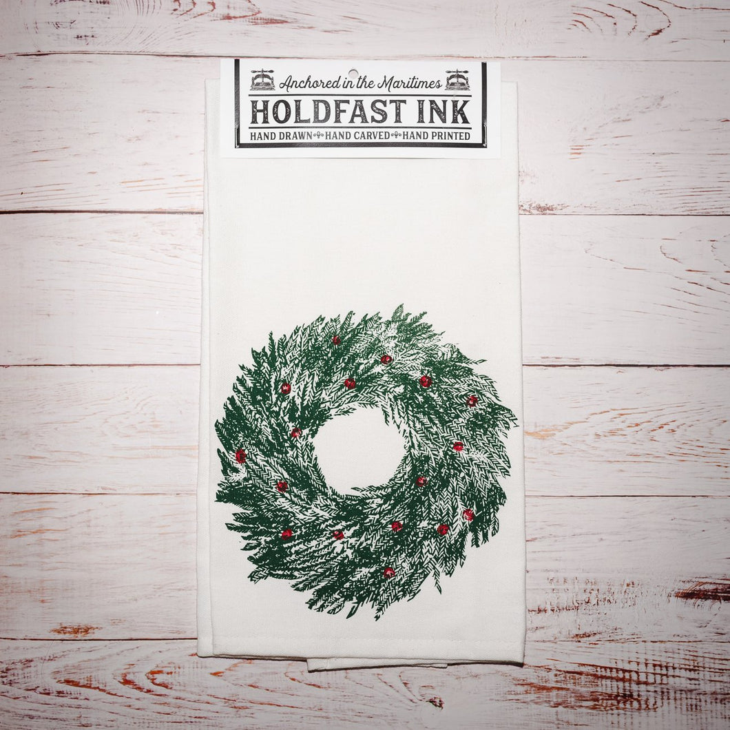 Balsam Wreath Cotton Tea Towel by Holdfast Ink