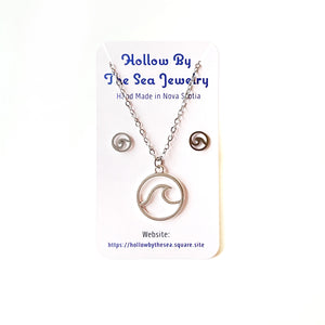 A Large Wave Pendant Necklace + Earring Set by Hollow by the Sea Jewerly