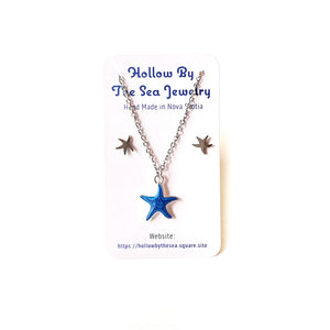 Blue Starfish Pendant Necklace + Earring Set by Hollow by the Sea Jewerly