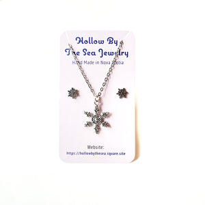 Snowflake Pendant Necklace + Earring Set by Hollow by the Sea Jewerly