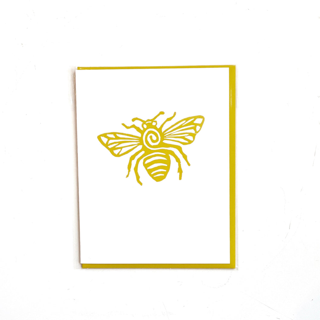 Yellow Bee Linoleum Carving Vintage Letterpress Card