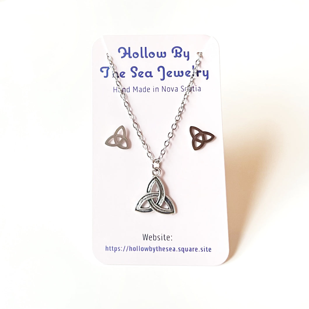 Fancy Triquetra Pendant Necklace + Earring Set by Hollow by the Sea Jewerly