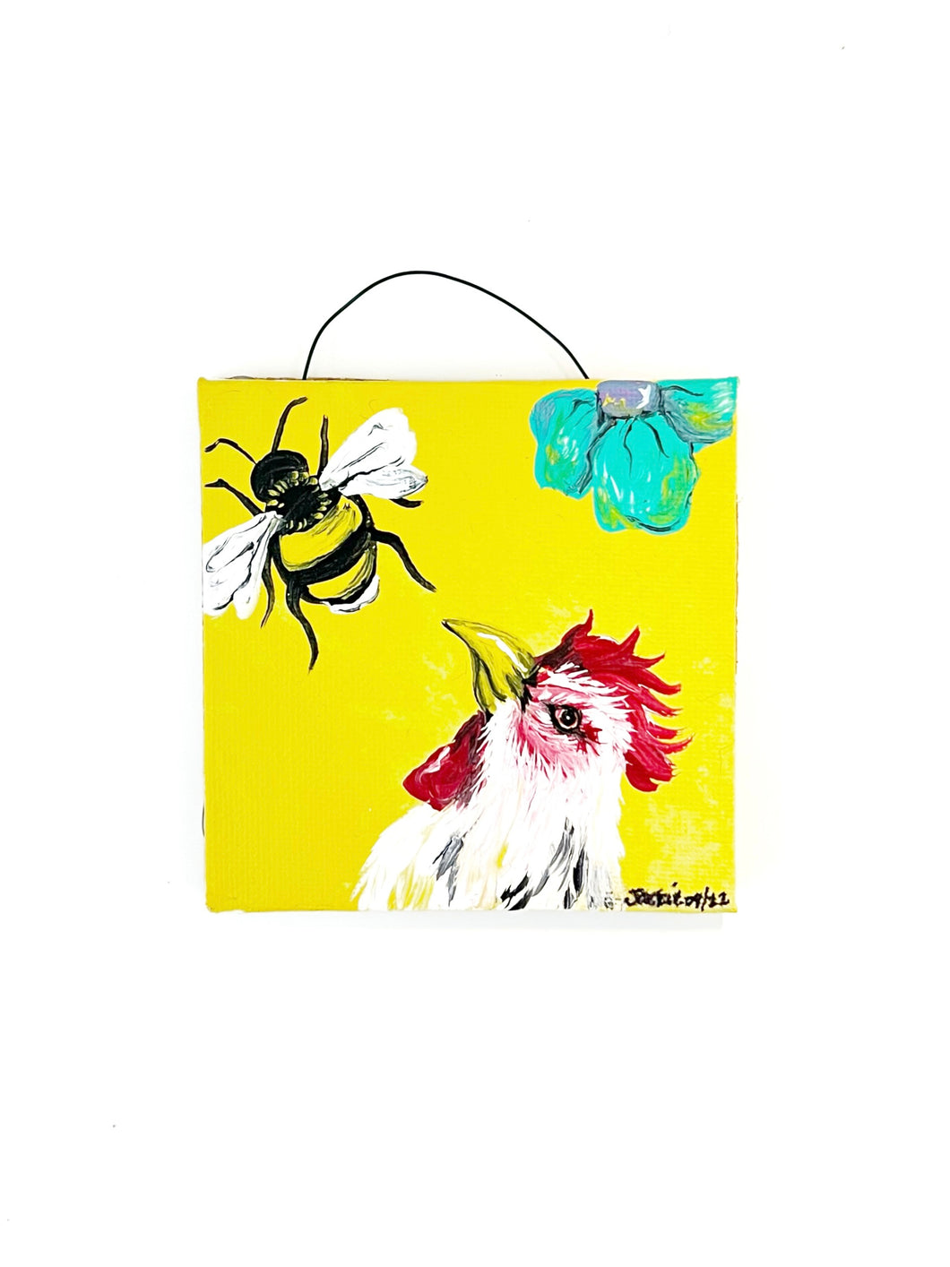 A Chicken and Bee + Flower by Happy Hens Art