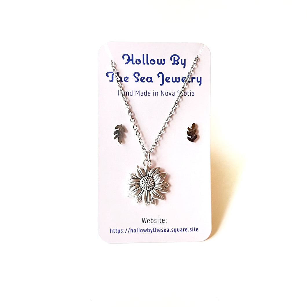 Sunflower Pendant Necklace + Earring Set by Hollow by the Sea Jewerly